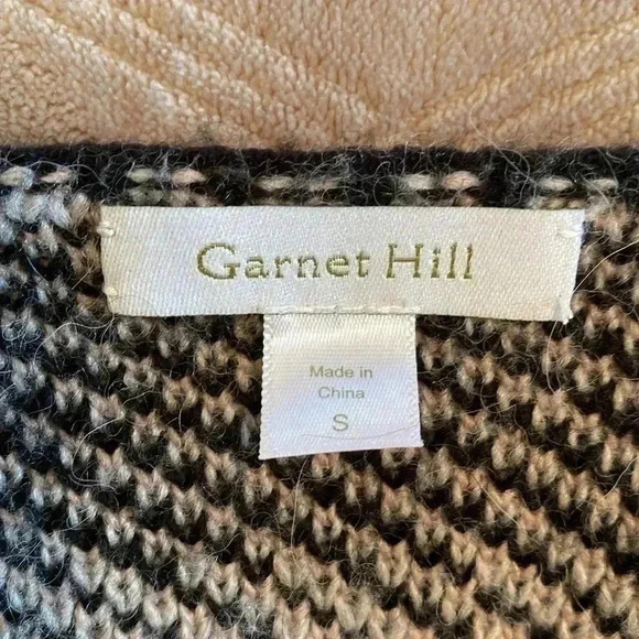Garnet Hill Waterfall Open Front Cardigan Sweater, Black & Cream in Size Small. - Picture 6 of 12